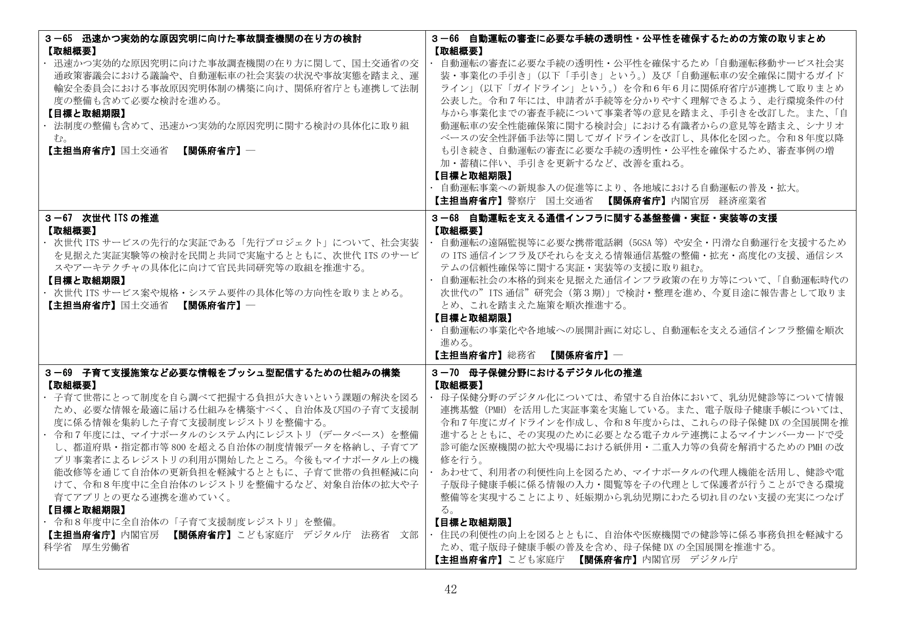 自動運転・子育て支援・母子保健分野における政策取組