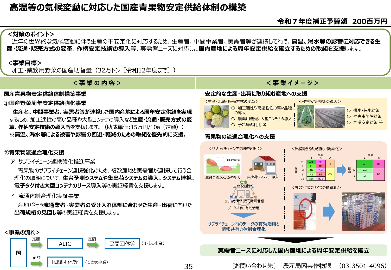 高温等の気候変動に対応した国産青果物安定供給体制の構築