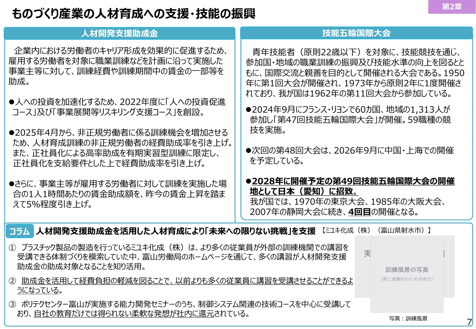 ものづくり産業の人材育成への支援・技能の振興