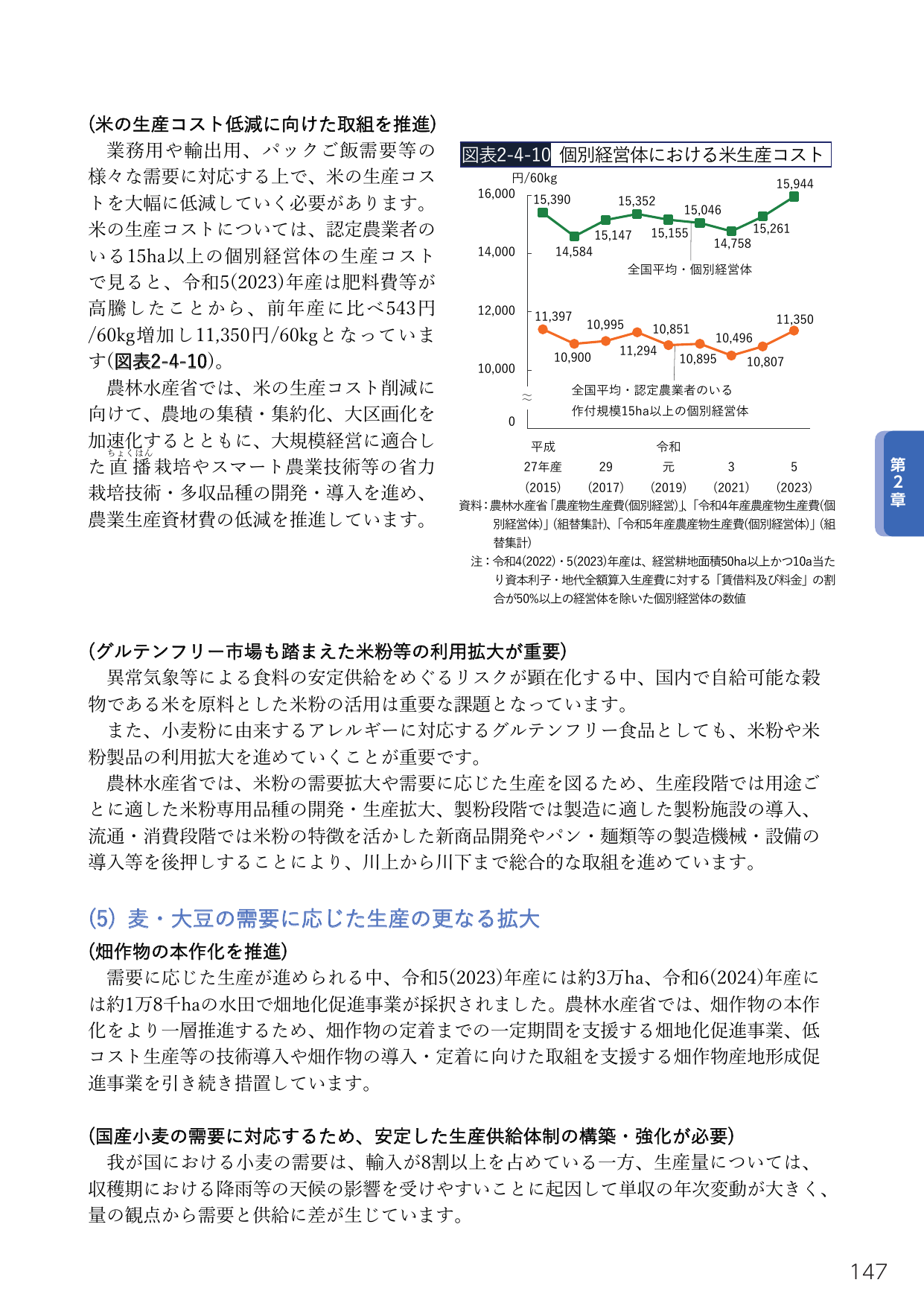 米の生産コスト低減に向けた取組を推進 / 麦・大豆の需要に応じた生産の更なる拡大