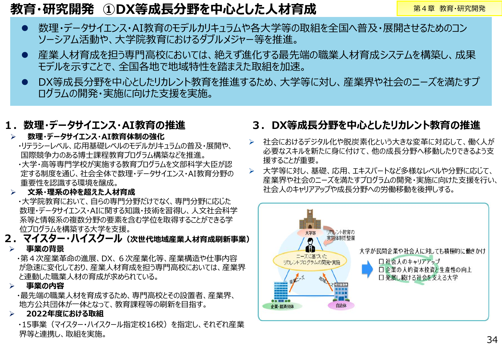 教育・研究開発 ①DX等成長分野を中心とした人材育成