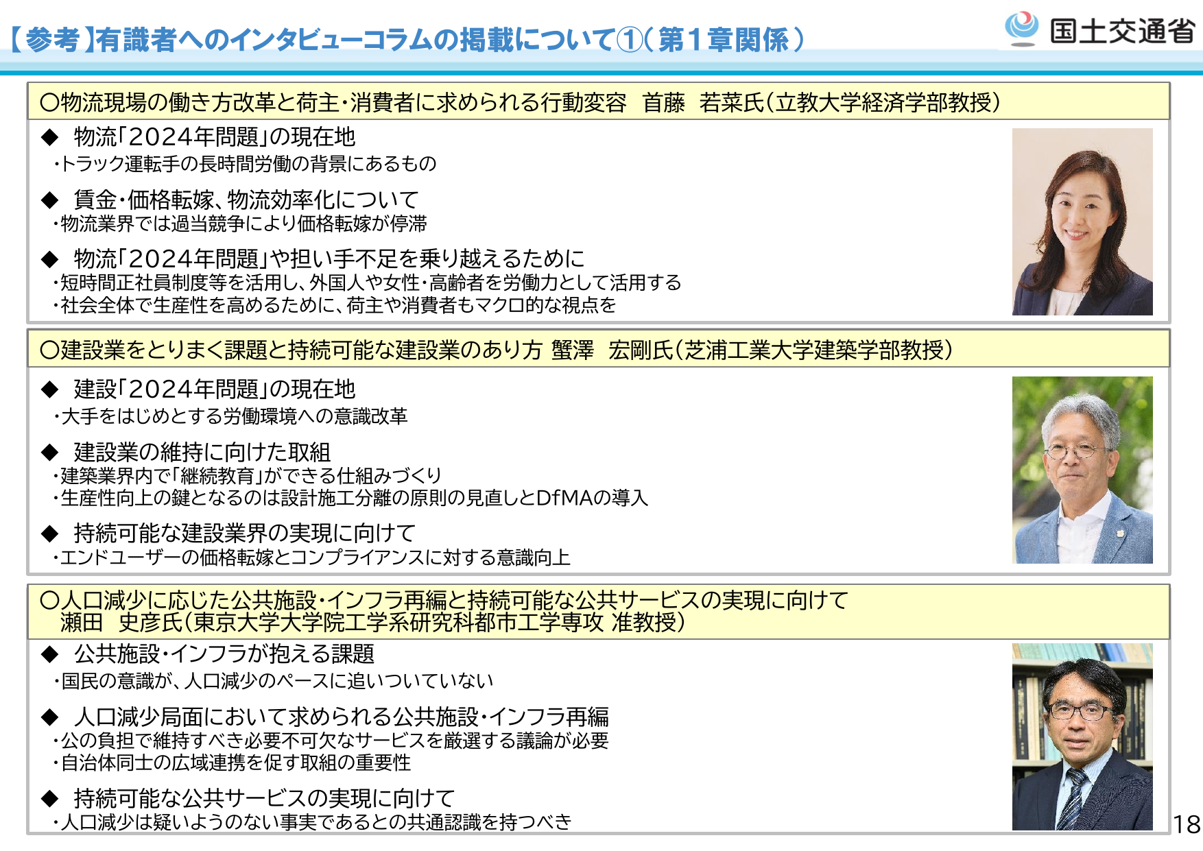 【参考】有識者へのインタビューコラムの掲載について①（第1章関係）