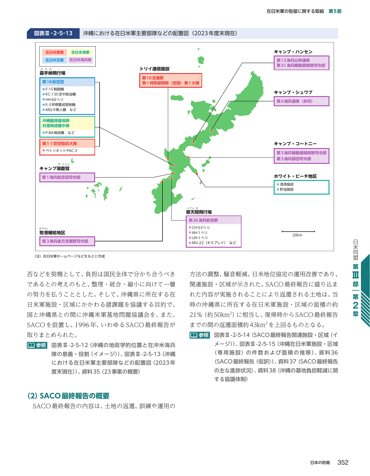 沖縄における在日米軍主要部隊などの配置図（2023年度末現在）
