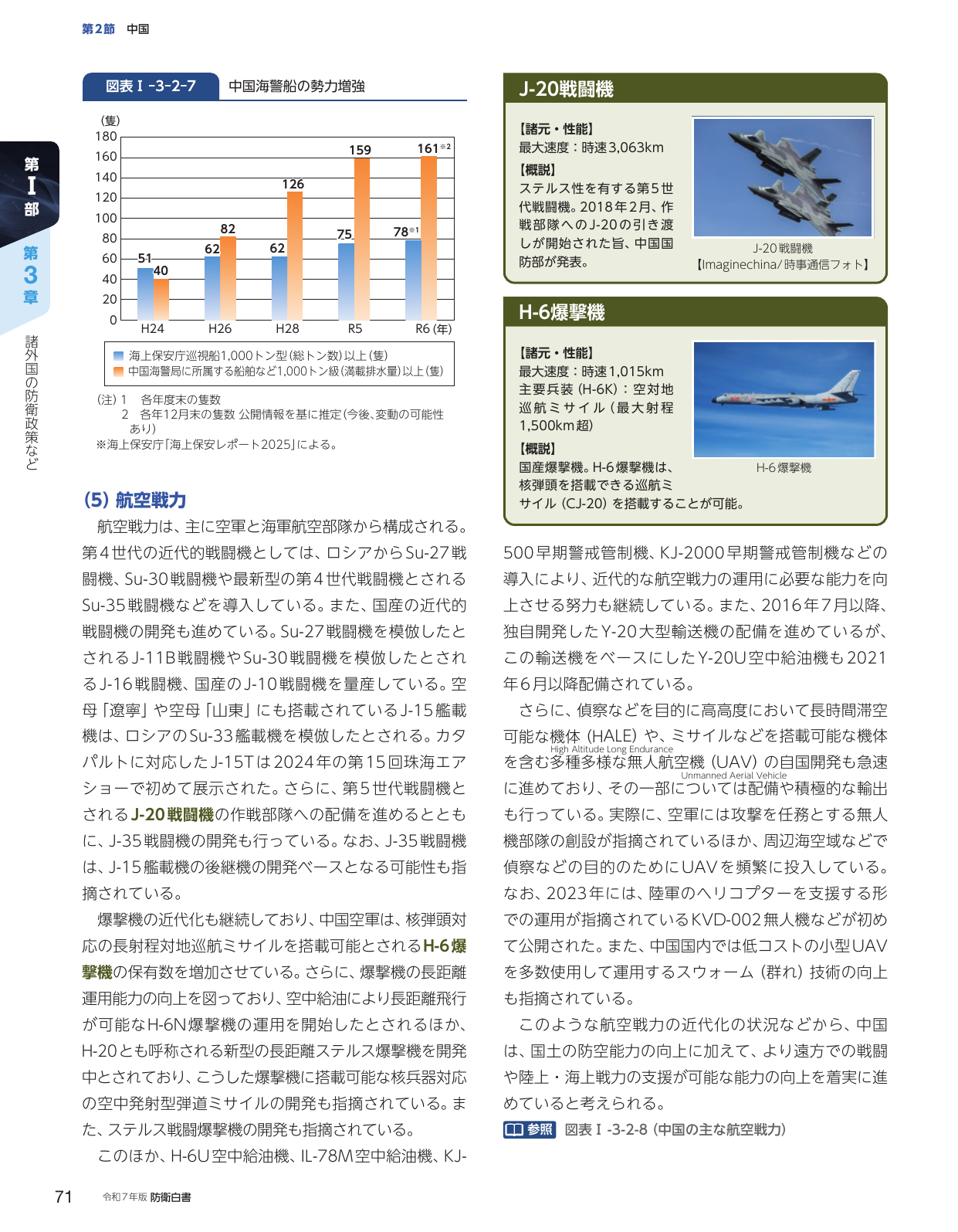 中国の航空戦力と海警船の勢力増強